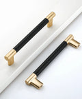 10 Pack Black And Gold Knurled 5 Inch 128mm Hole Center Cabinet Handles with premium finish, shown in a pair on a white surface.