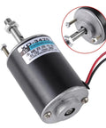 Reversible DC Motor 12V And 24V 30 Watt 3000RPM Copper Wound Silent Brushed Plug And Play Drive System showing side and back view.