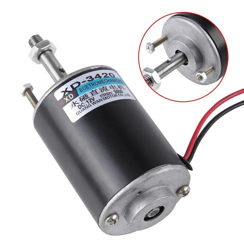 Reversible DC Motor 12V And 24V 30 Watt 3000RPM Copper Wound Silent Brushed Plug And Play Drive System showing side and back view.