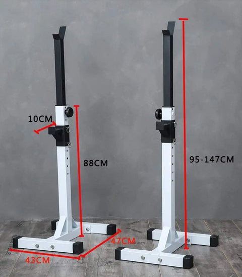 Adjustable Squat Rack And Barbell Stand For Home Gym Portable Weight Lifting Equipment For Indoor Workouts Beefy Heavy Duty Steel Construction Easy To Assemble And Height Adjustable For Any User with dimensions shown