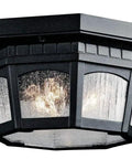 Courtyard Outdoor Ceiling Light Three Light Flush Mount In Textured Black With Clear Seeded Glass Damp Location Rated For Patios And Porches 6.25 In H By 12.25 In W 5.5 Lbs