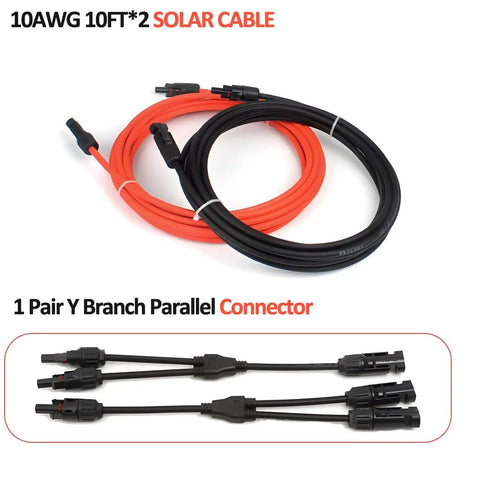 10 Ft 10 AWG Solar Extension Cable With Female And Male Connectors Plus Free Solar Y Adapter Kit for Home Boat and RV Panels