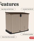 Outdoor Resin Horizontal Storage Cabinet For Trash Cans And Garden Tools, Weather-Resistant 30 Cu Ft Capacity With Lockable Easy Lift Lid