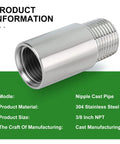 Stainless Steel Nipple Pipe Fittings 3/8 NPT Male X 3/8 NPT Female, 2 Pack Beefy 2 Inch Thickened Cast Pipe, 304 Stainless
