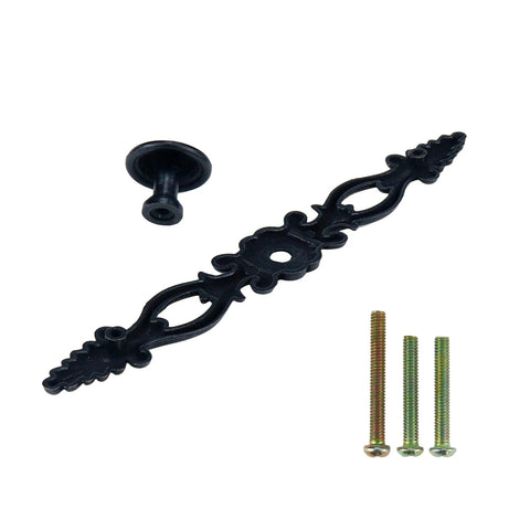 Antique Black Cabinet Pulls 2 Pack Classic Vintage Dresser Drawer Handles Six Point Nine Seven Inch Length 128mm Center To Center 5 Hole Spacing Zinc Alloy With Screws For Furniture Cabinets Cupboards Dressers