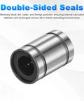 LM5UU Linear Ball Bearings 5mm Bore 10mm OD 15mm Length Rock Solid 4 Pack showing double rubber seals for protection.