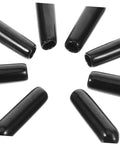 Heavy Duty Dishwasher Rack Prong End Caps 200 Pack Black Plastic Tip Protectors arranged in a circle for installation.