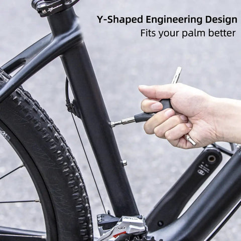 Using the 3 In 1 Allen Wrench Set Built Tough for DIY Projects and Bike Repair on a bike frame with Y-shaped handle design.