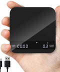Ultra Precise Coffee Scale With Auto Timing And Rechargeable Battery, Mini Espresso Scale With Timer, held in hand with USB cable
