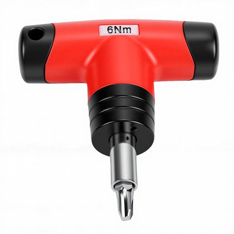 Pissente T Handle Preset Torque Wrench 6Nm Ratchet Screwdriver Precision Adjustment Tool in red with hex drive for delicate fastening.