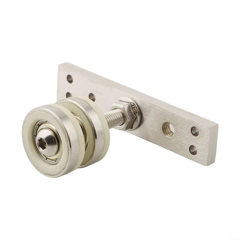 Silent Rolling Folding Door Pulley Crafted For A Hella Smooth Glide On Top Hung Wood Screens And Barn Tracks Built Tough Zinc Alloy Hardware Replacement Unit Silver on metal plate with wheels.