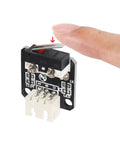 Ten Pack Micro Mechanical End Stop Switches For 3D Printers And CNC RAMPS One Four All Set with hand demonstrating switch activation