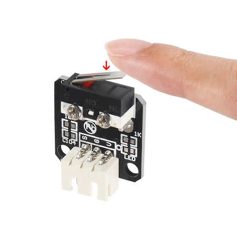 Ten Pack Micro Mechanical End Stop Switches For 3D Printers And CNC RAMPS One Four All Set with hand demonstrating switch activation