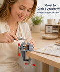 Person using Multi Functional Bench Vise With High Carbon Steel Build Mini Adjustable Clamp for jewelry making on table