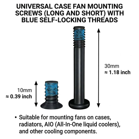 80 Piece PC Fan Screw Kit With Black Carbon Steel Screws And Blue Nylon Patch, Includes 30mm Long And 10mm Short UNC 6-32 Screws