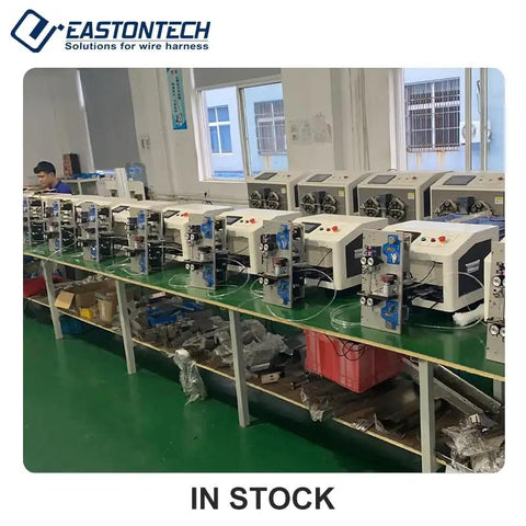 Heavy Duty Automatic Cable Wire Cutter And Stripping Machine Featuring Touch Screen Display And Smart Motion Controller in stock on a workshop table.