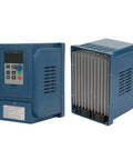 380V 6A VFD Inverter For 2.2kW 3-Phase Motors, Go-To Variable Frequency Drive With PWM Control, Low Noise, EMI Shield, Quick Install Speed Controller For Industrial Apps. blue housing front and side view