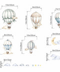 Hot Air Balloon Wall Decals For Nursery And Kids Room Peel And Stick Baby Room Decor That Won't Damage Walls Easy To Remove Safe For Infants Adorable Balloon Stickers Ages 0 To 12 showing various balloon designs with measurements