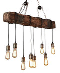 Rustic Industrial 8-Light Pendant Chandelier For Dining Room And Kitchen Island, wooden beam with hanging bulbs