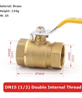 Premium Thick Walled Solid Brass Ball Valve Featuring Double Female Threads For Tight Pipe Hookups And Corrosion Free Sealing, DN15 size.