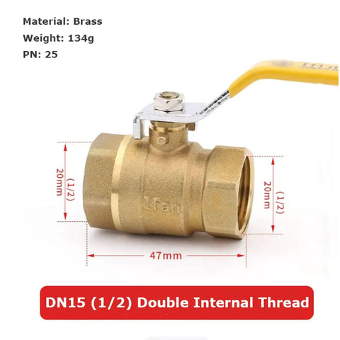 Premium Thick Walled Solid Brass Ball Valve Featuring Double Female Threads For Tight Pipe Hookups And Corrosion Free Sealing, DN15 size.