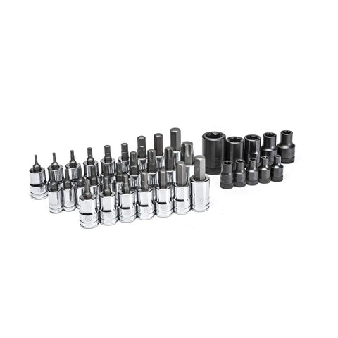 36 Piece Master Torx And Hex Socket Set For 1/4 Inch, 3/8 Inch And 1/2 Inch Drives With ETorx, Torx And SAE Metric Bits displayed
