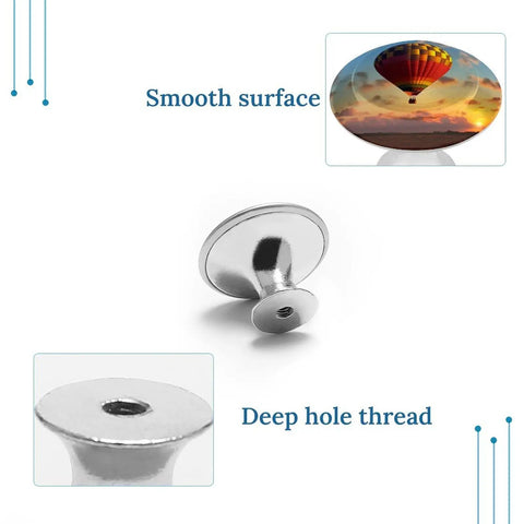 Slick Two Piece Round Cabinet Knobs And Drawer Pulls Featuring Hot Air Balloon Sunset Design With Hella Durable Stainless Steel Build For Kitchen Cabinets And Dressers That Feel Dang Sturdy And Look Sharp, showing smooth surface and deep hole thread.