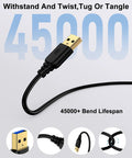 Durable USB A To USB A Cable 6 Foot Long USB 3.0 High Speed Data Transfer Cable For Printer And Other Gear Fast Sync For PC Laptop Hard Drive Hub And More, black USB 3.0 A-to-A cable with gold connector and 45000+ bend lifespan