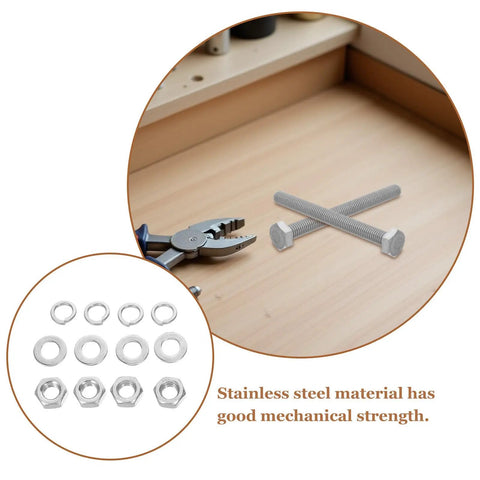 Four Sets M10x10mm Hex Cap Screws Kit With Lock Nuts And Flat Washers Fully Threaded Stainless Steel Bolts For Repair Projects High Strength And Corrosion Resistant With Vibration Protection, with nuts and washers