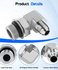 3/8 Inch Male JIC 37 Degree Flare To 1/2 Inch Male SAE ORB 90 Degree Elbow Hydraulic Adapter Twin Pack, carbon steel