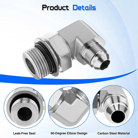 3/8 Inch Male JIC 37 Degree Flare To 1/2 Inch Male SAE ORB 90 Degree Elbow Hydraulic Adapter Twin Pack, carbon steel