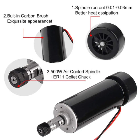 Beefy 500W Air Cooled CNC Spindle Kit with 52mm Mount, ER11 Collets, and Speed Controller for DIY Engraving and Milling