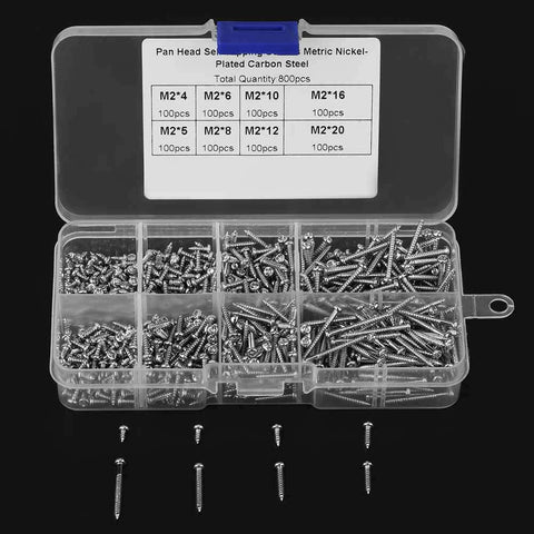 800Pcs M2 Self Drilling Screw Set With Handy Eight Sizes Cross Drive Pan Head Wood Screws Made of 304 Stainless Steel