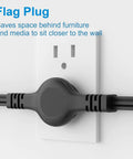 Twin 12 Foot Flat Plug Extension Cord With Six Outlets Per Side plugged into wall outlet, showing wall hugger design.