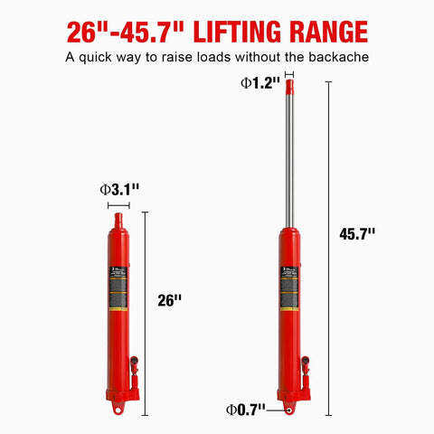 Heavy Duty Hydraulic Long Ram Jack 3 Ton Capacity Engine Hoist Cylinder With Clevis Base And Single Piston Pump Sweeping Grunt Work Off Shop Floors And Farm Barns With Smooth Descent Control Built Like A Tank For Daily Use