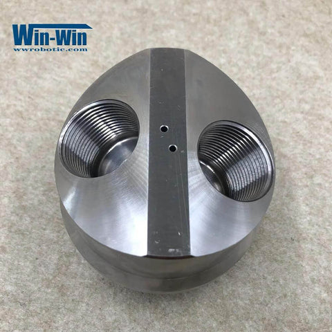 Suction check valve body for BFT waterjet pump intensifier CP022040/591, metal, Win-Win logo, front view