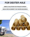 Eight Piece Beefy Brass Leaf Spring Bushing Kit for Trailer Axles with 9/16 Inch ID and 11/16 Inch OD, shackle bushings shown
