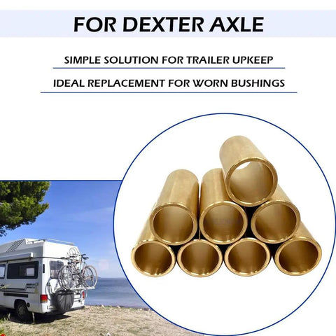 Eight Piece Beefy Brass Leaf Spring Bushing Kit for Trailer Axles with 9/16 Inch ID and 11/16 Inch OD, shackle bushings shown