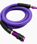 Beefy Hybrid Air Compressor Hose 1/4 Inch By 10 Foot, 300 PSI with aluminum couplers and bend resistors coiled for use.