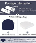 Package contents of Outdoor Cushions For Patio Furniture Set Of 4 19 By 19 By 3 Inch Thick Waterproof And UV Resistant Navy Blue Chair Cushions