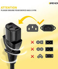 3 Prong AC Power Cord For PC, Monitor, Printer Replacement Cable with IEC 320 C13 to NEMA 5-15P, 18AWG, shown for connection types
