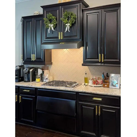 Gold Self Stick Push Pull Furniture Handles 10 Pack For Cabinets Drawers Wardrobes ABS Plastic No Drill Install Easy Grip Upgrade For Home Kitchen And Living Room on dark kitchen cabinets