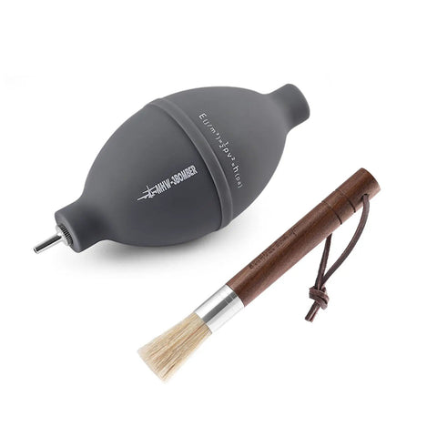 Air Blower And Cleaning Brush Kit For Espresso Machines And Coffee Grinders, All In One Dust Duster With Walnut Wood Handle