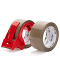 Brown Packing Tape With Dispenser, 2 Inch By 60 Yards, two rolls with red cutter, for heavy duty shipping and packing boxes