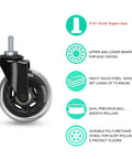 Dead Quiet 3 Inch Office Chair Casters With Standard 5/16 Thread Coarse Stem Smooth Ride Replacement Wheels close-up showing polyurethane wheel and stem.