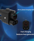 CCS2 To CCS1 EV Charger Adapter With DC And AC Dual Modes Bringing Hella Fast Charging Up To 1000V And 400A black plug close-up with silver-plated charging needle.