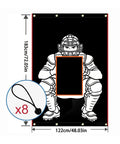 Heavy Duty Weatherproof Baseball Backstop For Batting Cages High Visibility Target Square with catcher graphic and dimensions