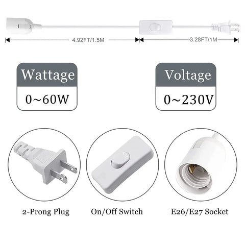 Hanging Light Socket With Cord Extension Kit 8.2 Ft White Lamp Cord With Switch E26 E27 Pendant Socket UL Listed 4 Pack