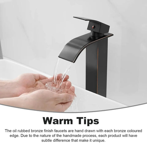 Vessel Sink Faucet Modern Waterfall In Oil Rubbed Bronze For Single Hole Install One Handle Vanity Bath Tap With Pop Up Drain