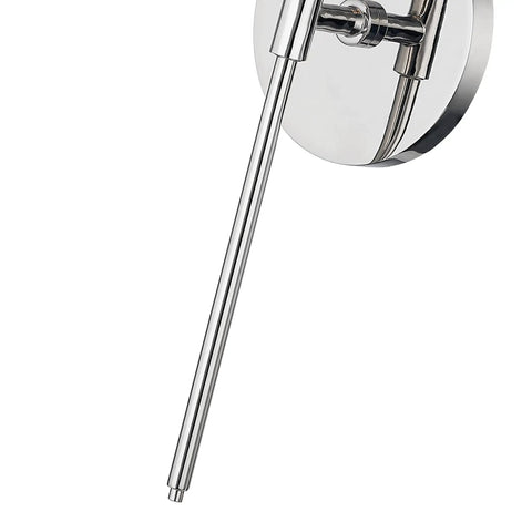 Olivia 1 Light Wall Sconce In Polished Nickel, Tall About 19 Inches, Slim Profile, close-up of sleek modern design and mount